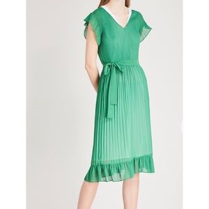 Sandro green pleated chiffon dress, size small